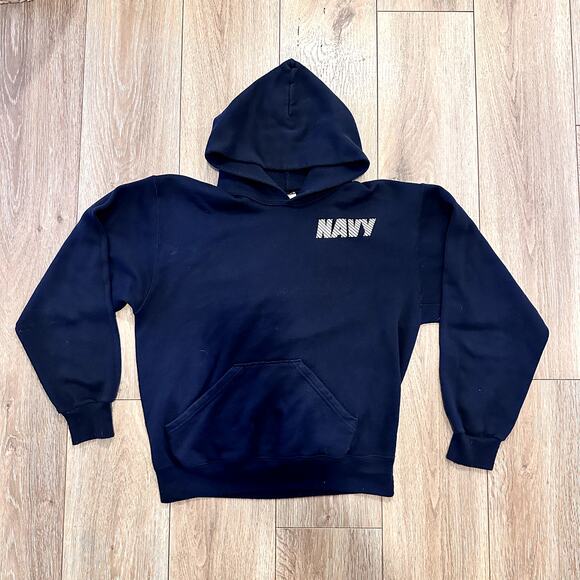 U.S Navy Gym Fitness Reflective Logo Front & Back Blue Pullover Hoodie Medium - Picture 1 of 7